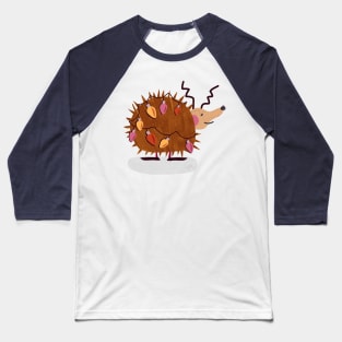 Cute winter hedgehog with christmas lights - red, yellow, pink, brown, blue Baseball T-Shirt